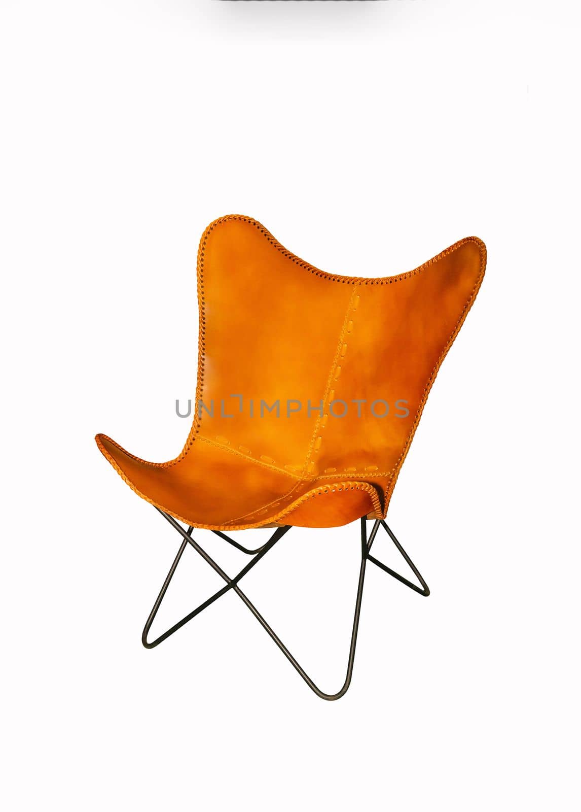 Leather garden chair on white background. Interior element.