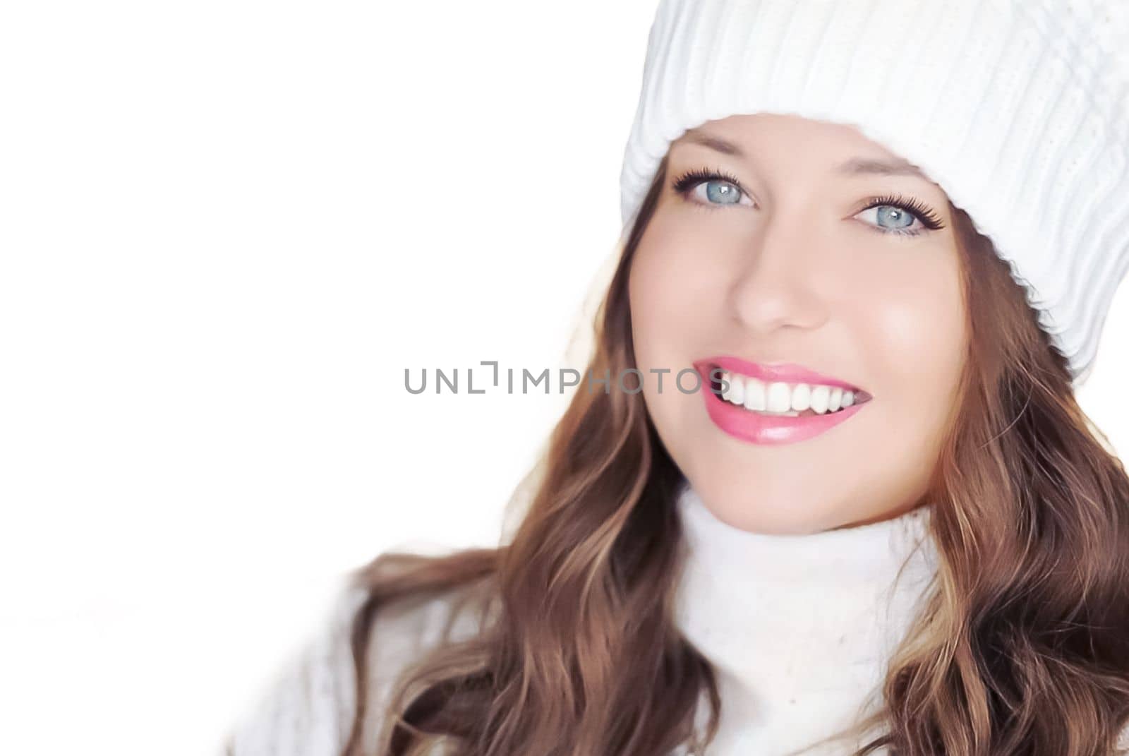 Winter holiday, lifestyle and fashion, beautiful happy woman on isolated white background, Christmas, New Year and holidays portrait by Anneleven