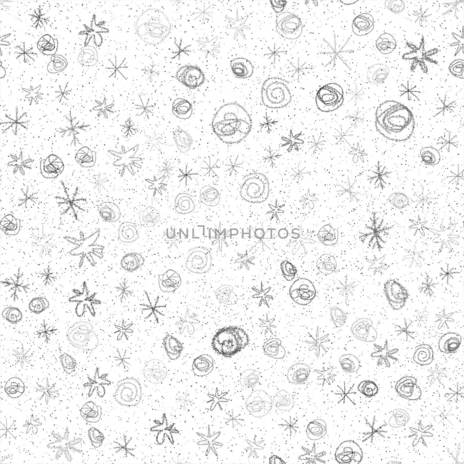 Hand Drawn Snowflakes Christmas Seamless Pattern. Subtle Flying Snow Flakes on chalk snowflakes Background. Amusing chalk handdrawn snow overlay. Alluring holiday season decoration.