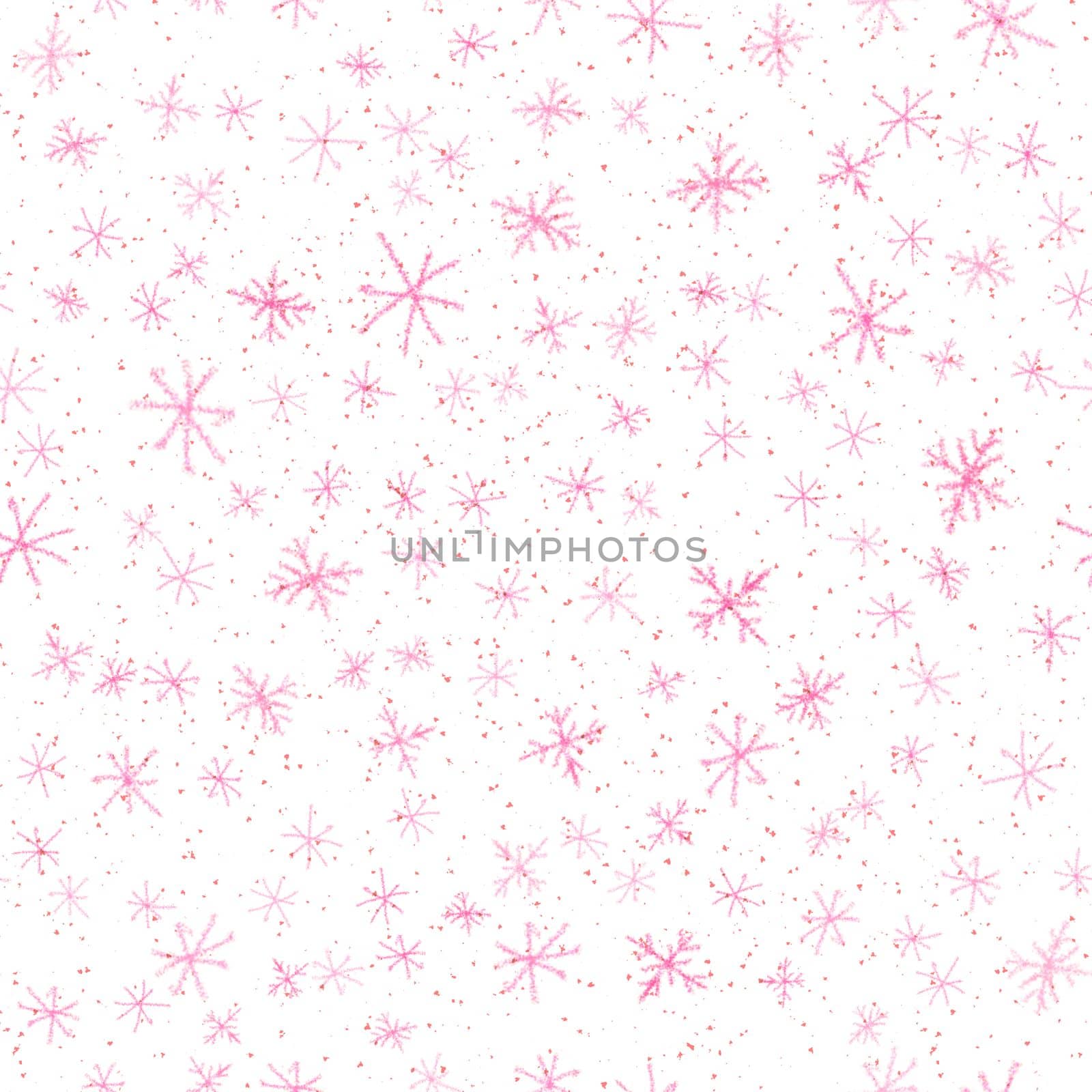 Hand Drawn Snowflakes Christmas Seamless Pattern. Subtle Flying Snow Flakes on chalk snowflakes Background. Artistic chalk handdrawn snow overlay. Quaint holiday season decoration.