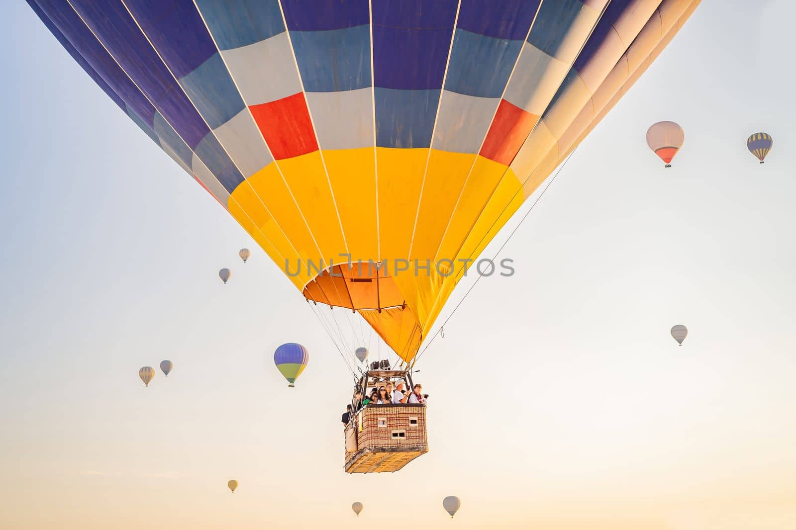 Beautiful hot air balloons over blue sky by galitskaya