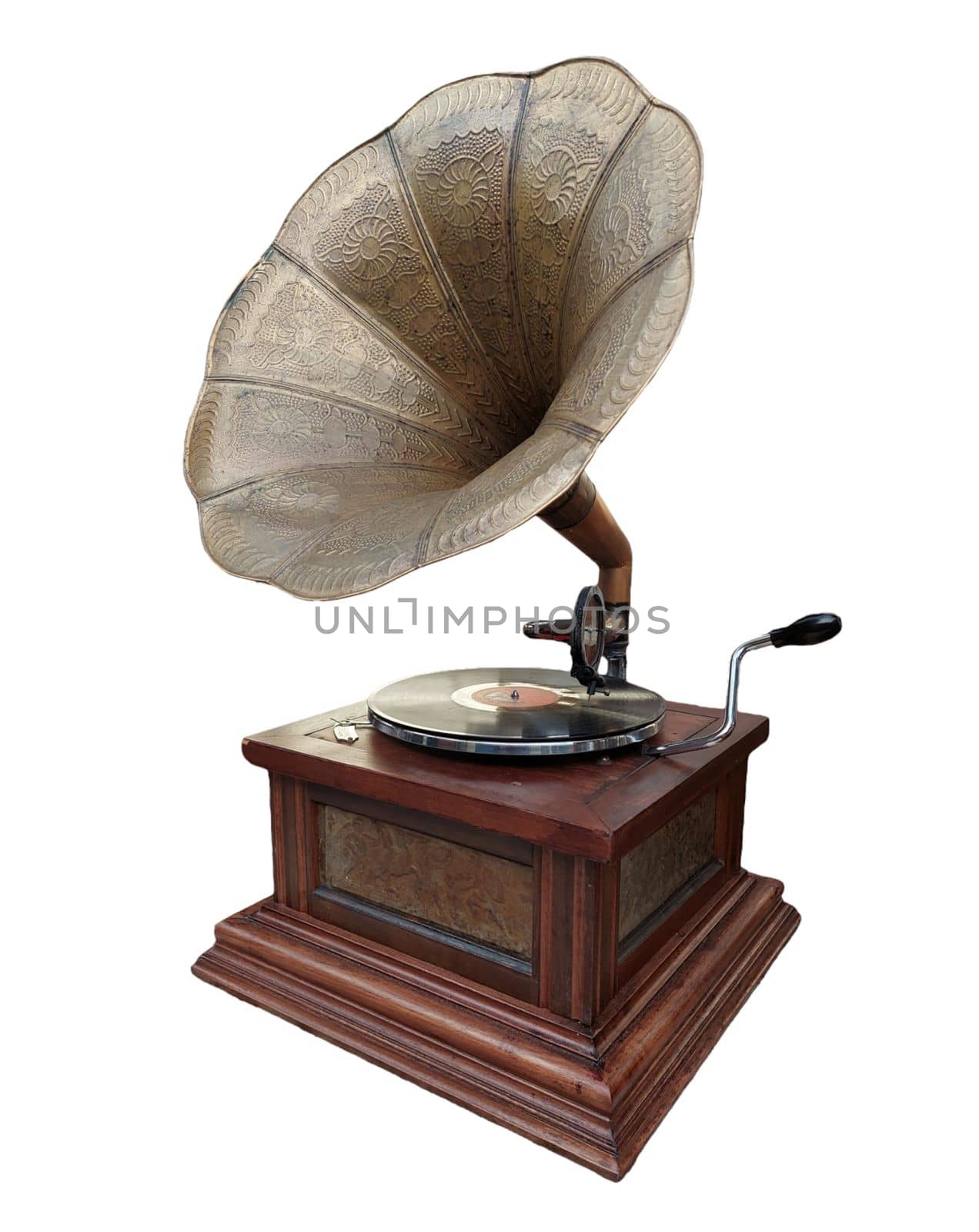 old retro worn gramophone isolated on white background. by gallofoto
