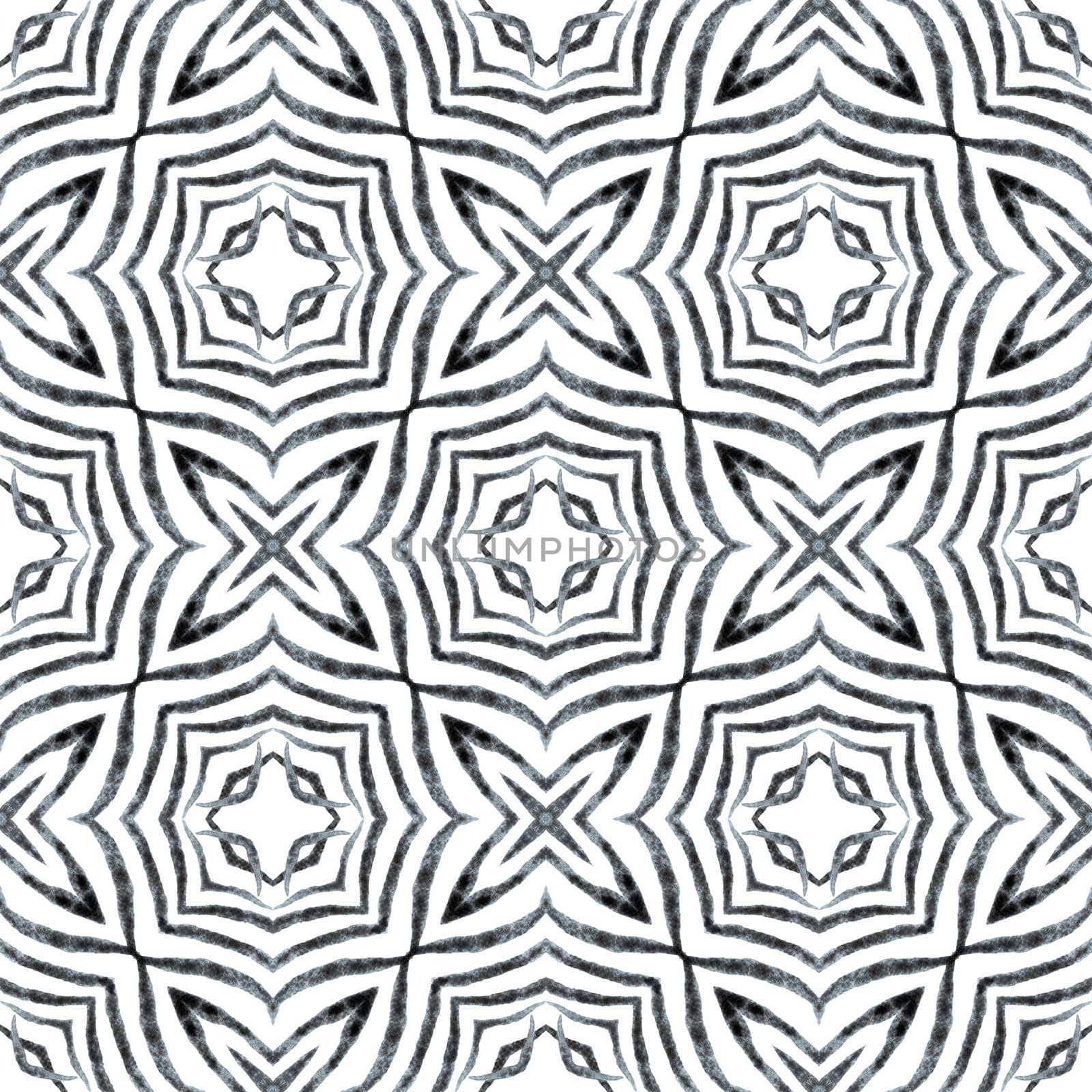 Watercolor ikat repeating tile border. Black and by beginagain