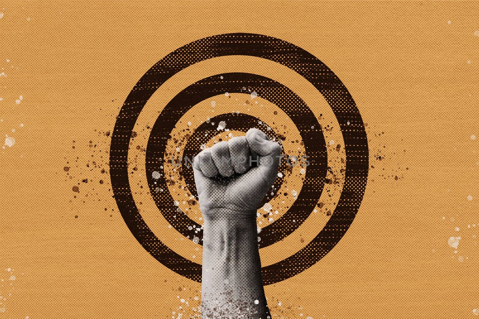 Collage fist protest against the background of the target. by sergii_gnatiuk