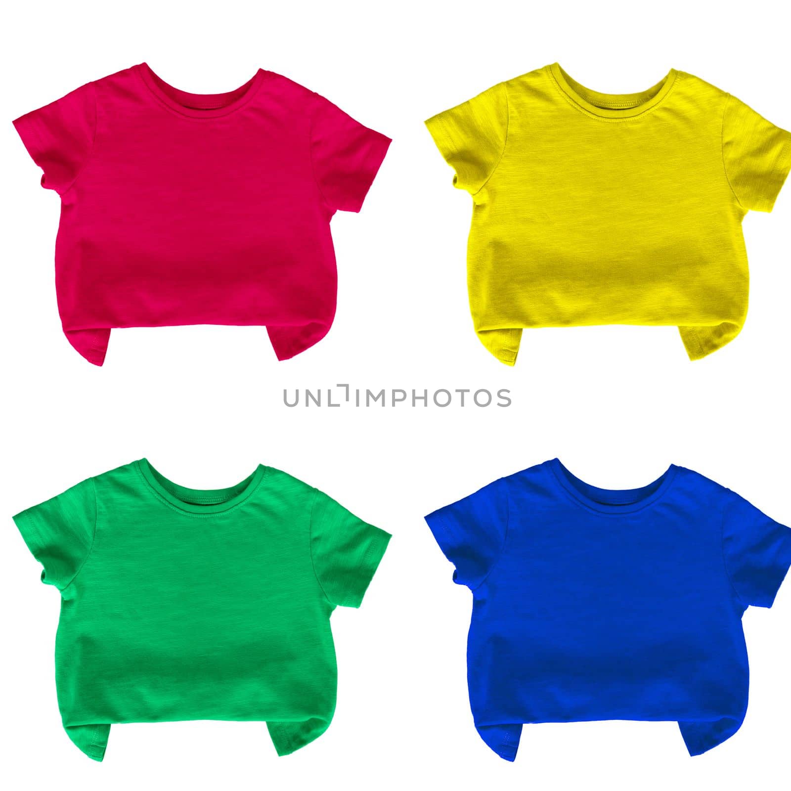 Kids t-shirt isolated on white background. Green color baby tshirt on white. Vivid Color trendy clothes. by Ri6ka