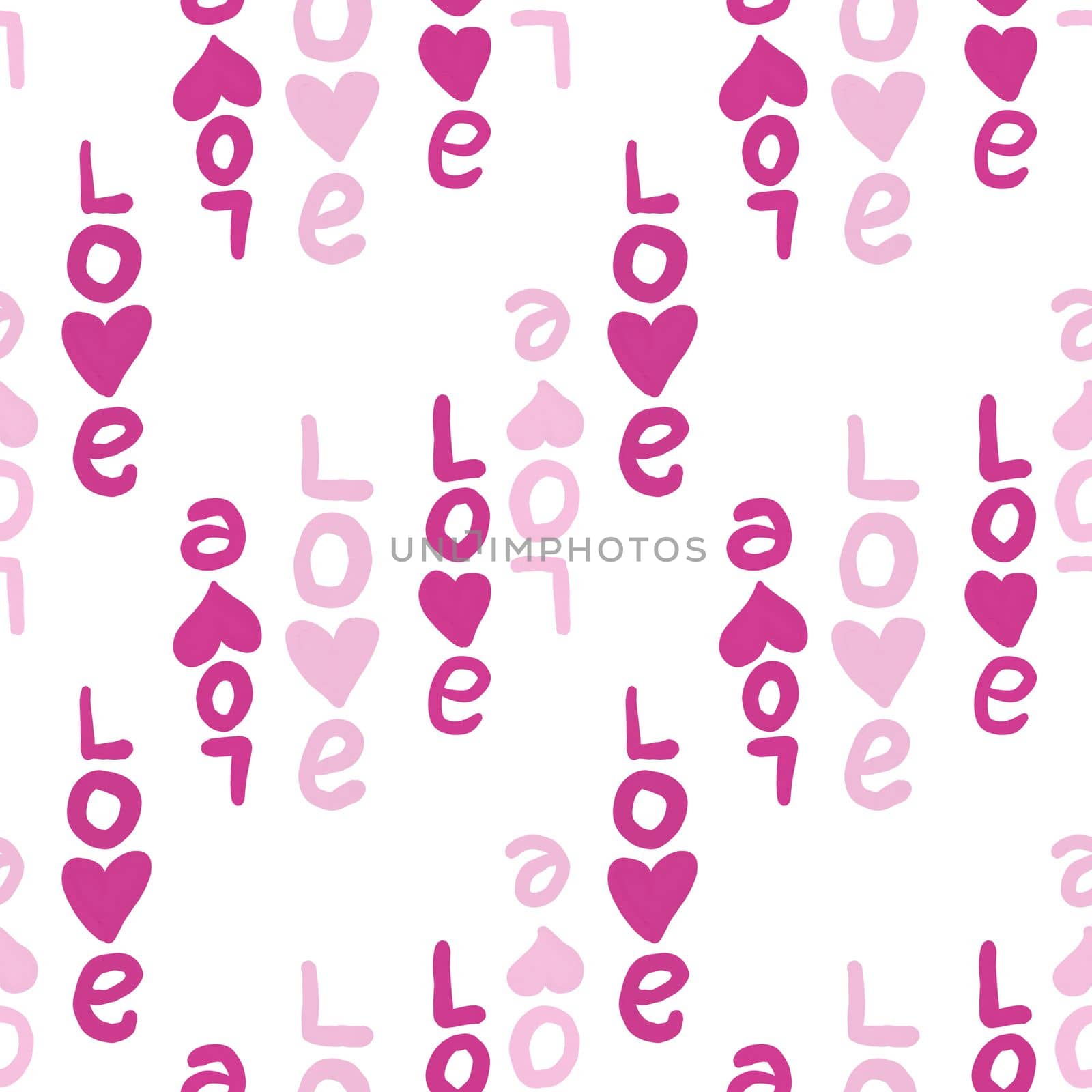 Hand drawn seamless pattern with pink st valentines day hearts love. Cute romantic doodle on white background, wrapping paper textile, valentine texture symbol fabric print, siple shapes. by Lagmar