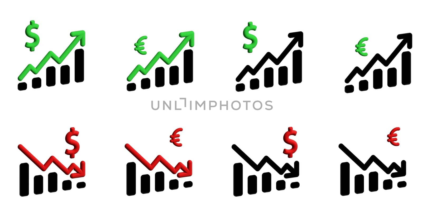 illustration of the dollar euro currency appreciation icon. A money symbol with a trailing up and down arrow.