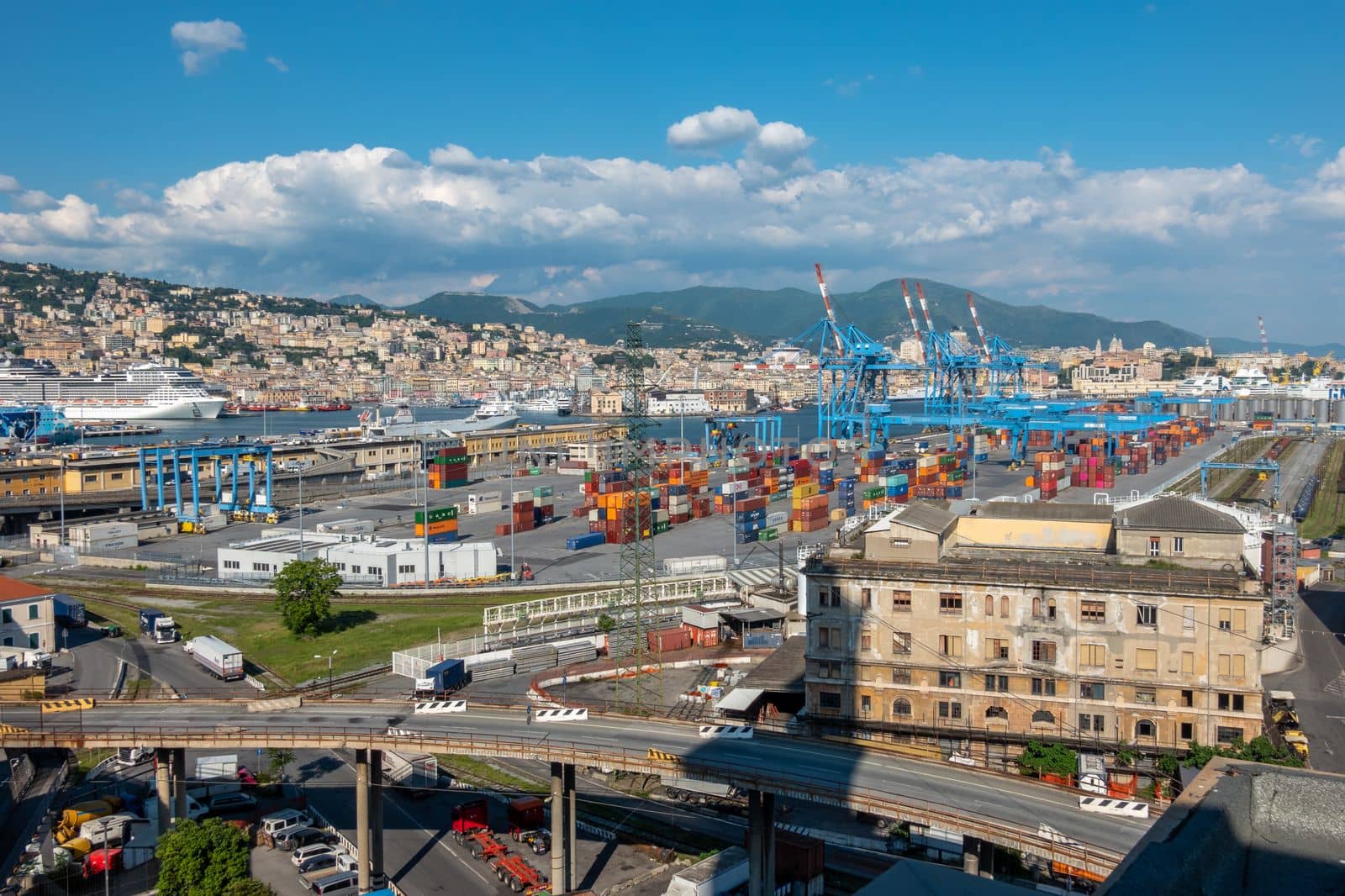 Genoa, Italy - 06 06 2021: Panoramic view of the Port of Genoa, Italy. by maramade