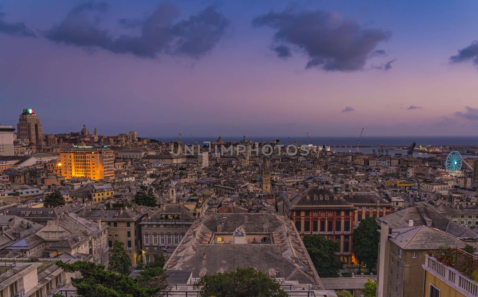 Genoa at sunset from Spianata Castelletto, Italy. by maramade