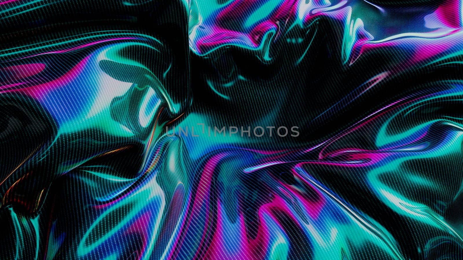 Dark neon colored cloth piece of blowing fabric background 3d render