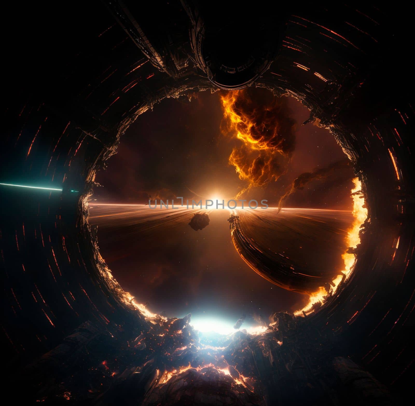 Space portal, space view, event horizon. Universe of Interstellar. High quality illustration