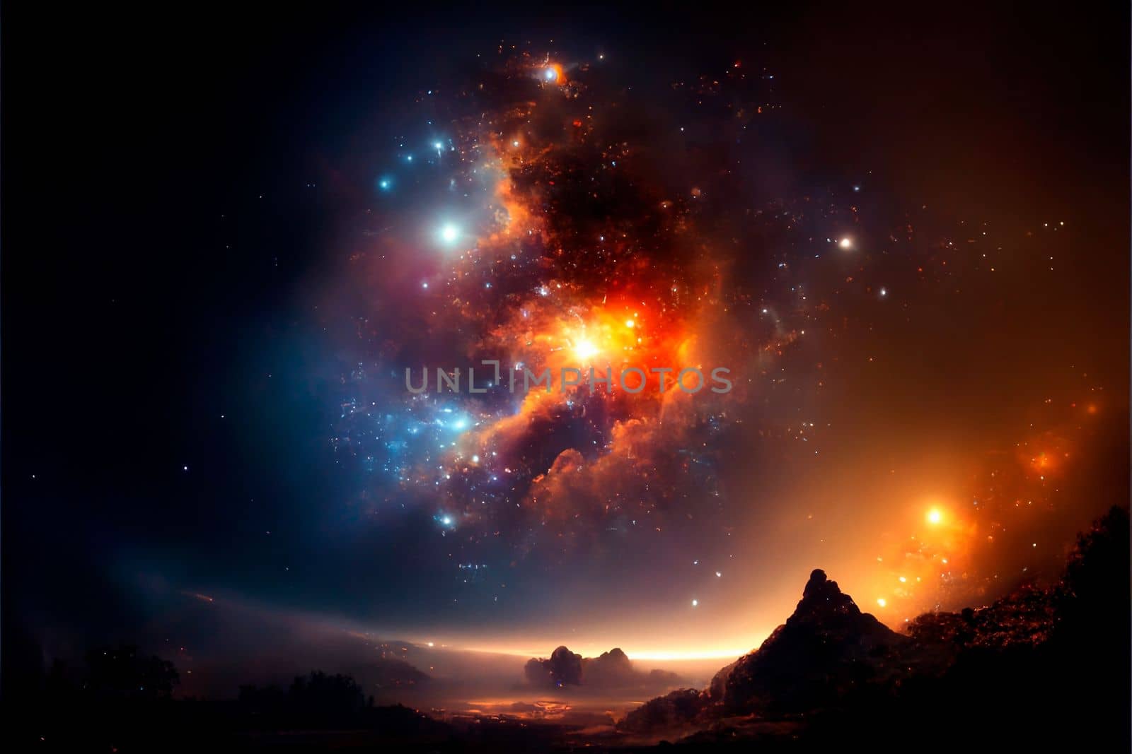 Space sky over the mountains. Milky way and space. High quality illustration