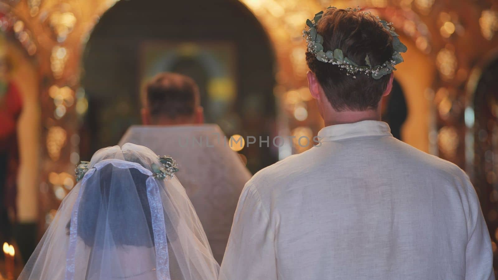 Newlyweds at a church wedding ceremony