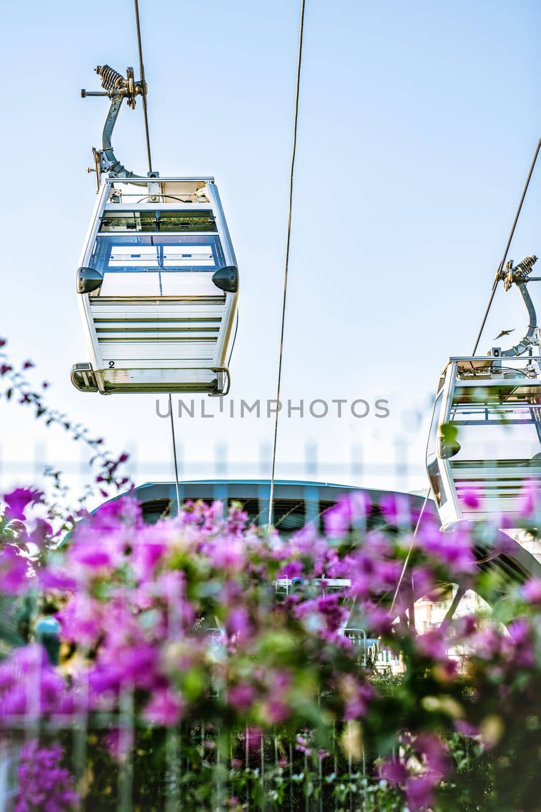 Funicular cabins on background of sky and nature by Laguna781