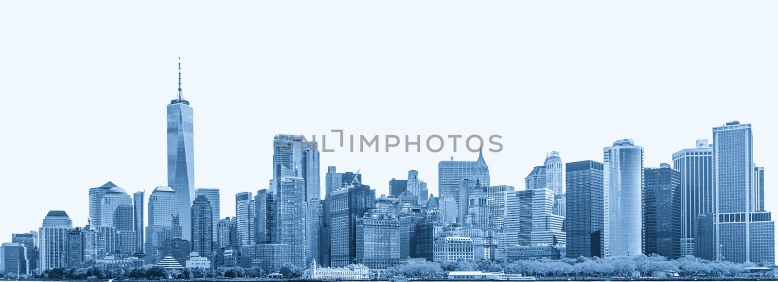Skyline panorama of a downtown Financial District and the Lower Manhattan, New York City, USA
