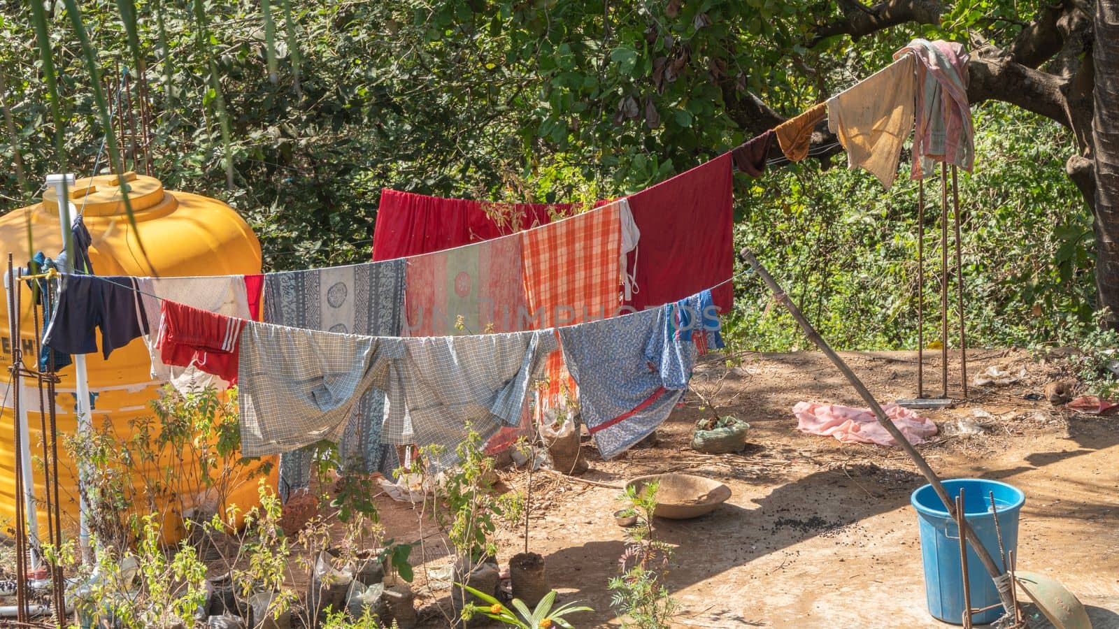 Drying clothes on the street on a rope after washing by voktybre