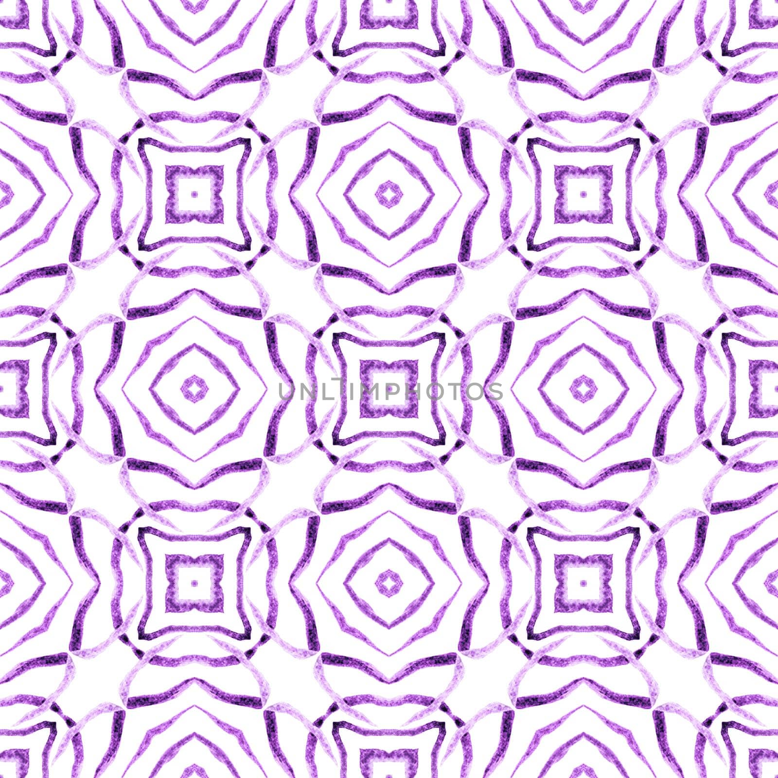 Watercolor summer ethnic border pattern. Purple fair boho chic summer design. Textile ready alive print, swimwear fabric, wallpaper, wrapping. Ethnic hand painted pattern.