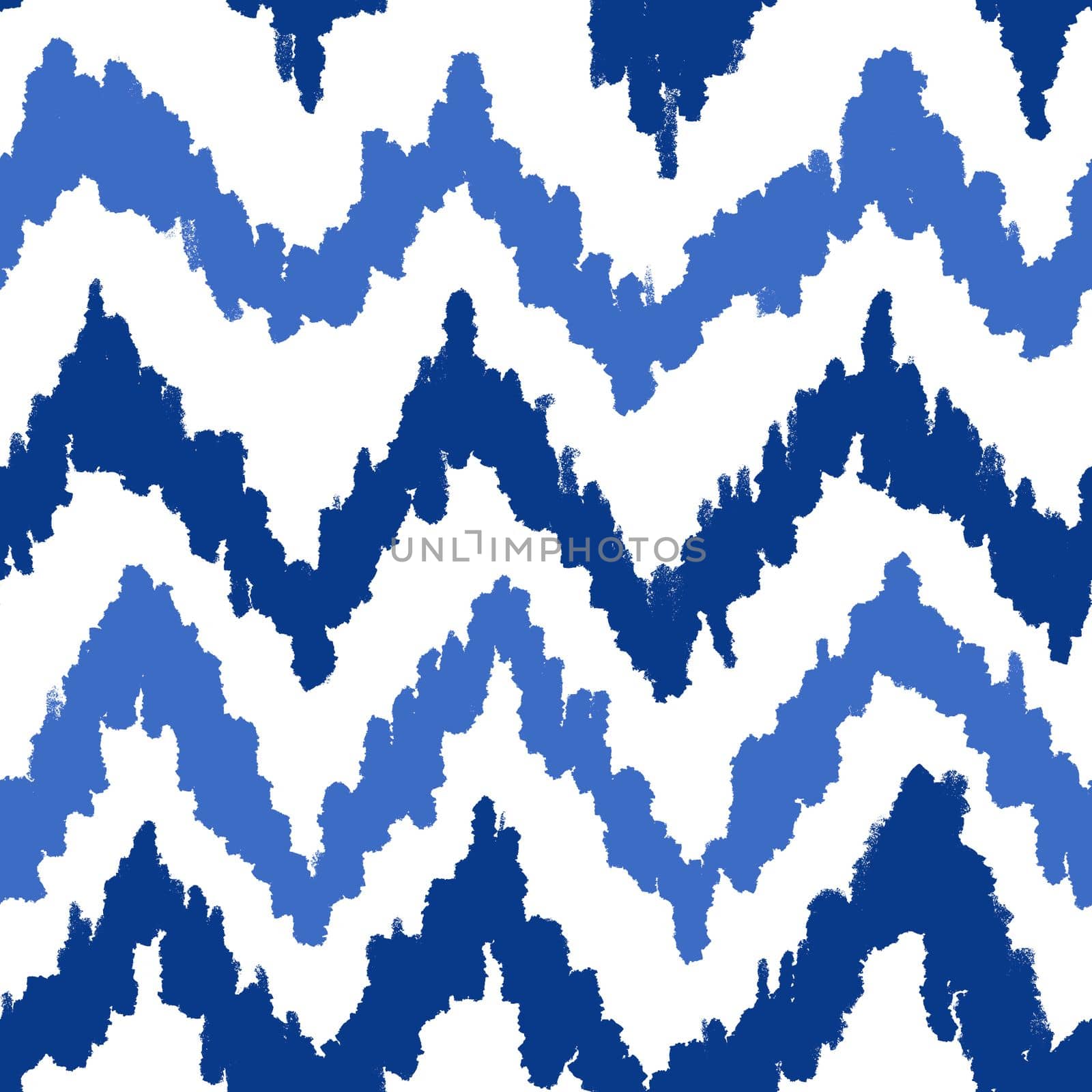 Hand drawn seamless pattern with ikat ethnic traditional indonesian fabric print. Blue indigo abstract geometric stripes lines design mid century modern splash stroke vibrant nautical print. by Lagmar