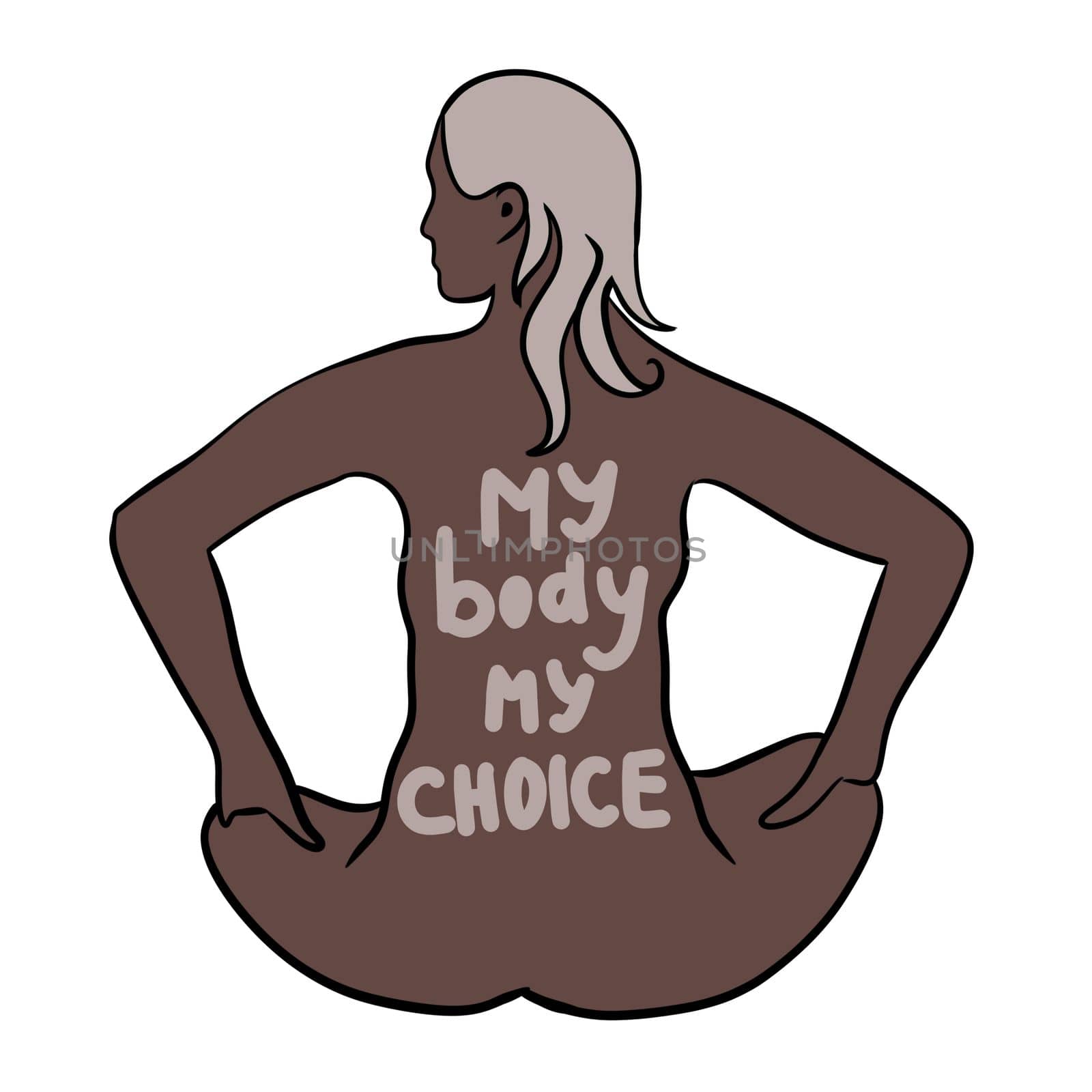 My body my choice hand drawn illustration with woman black african body. Feminism activism concept, reproductive abortion rights, row v wade design. by Lagmar