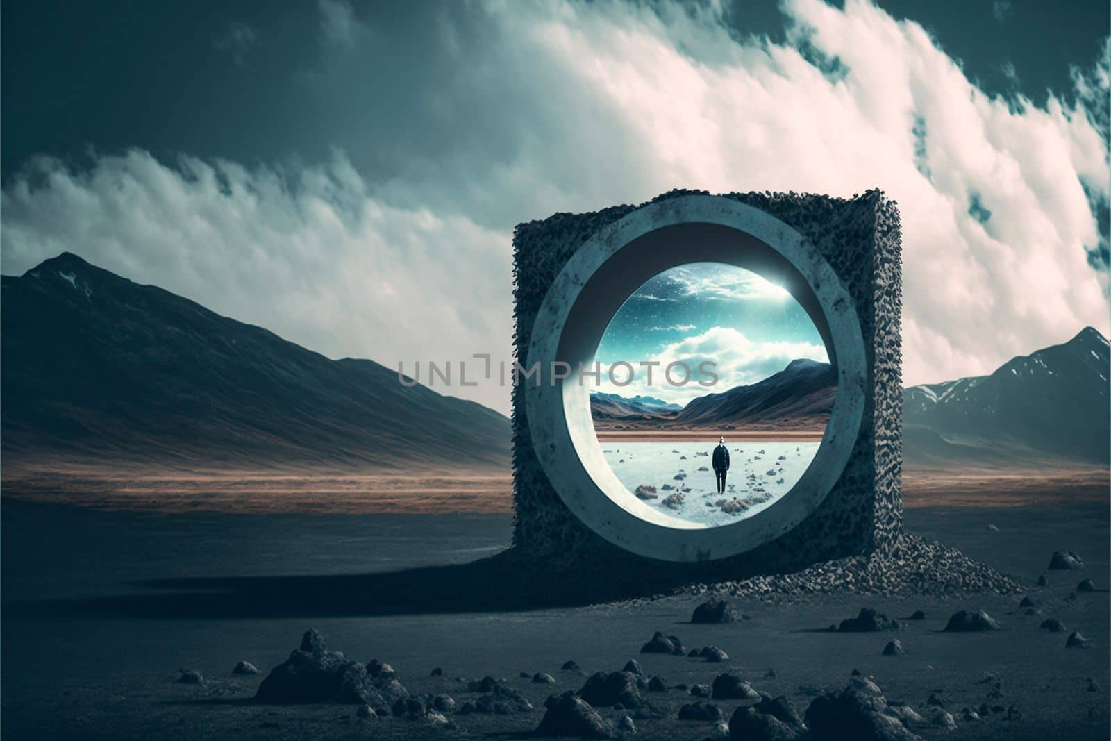 portal to another world on the river bank. High quality illustration