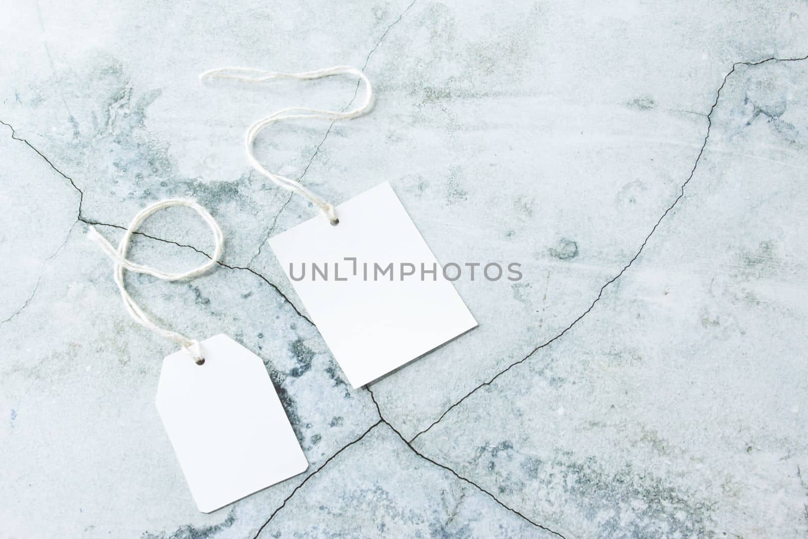 Rectangle tag mockup, square tag mockup with white cord on concrete background by IrinaKur