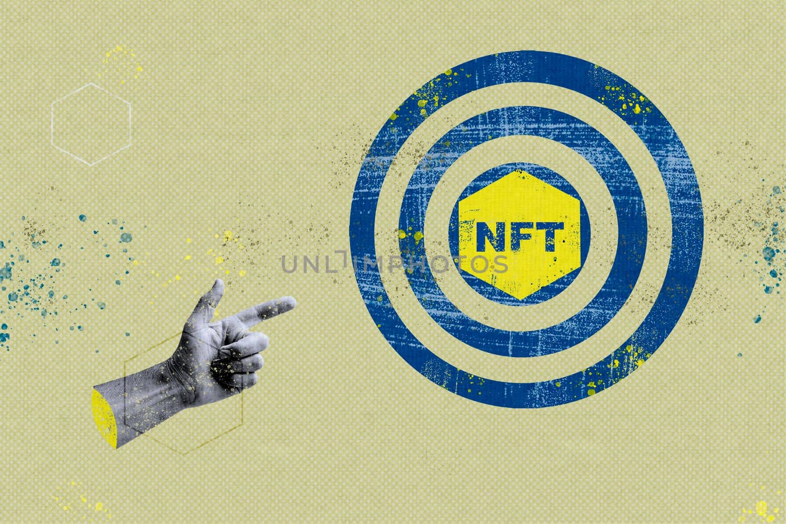 Collage hand finger pointer pointed at the target with NFT by sergii_gnatiuk