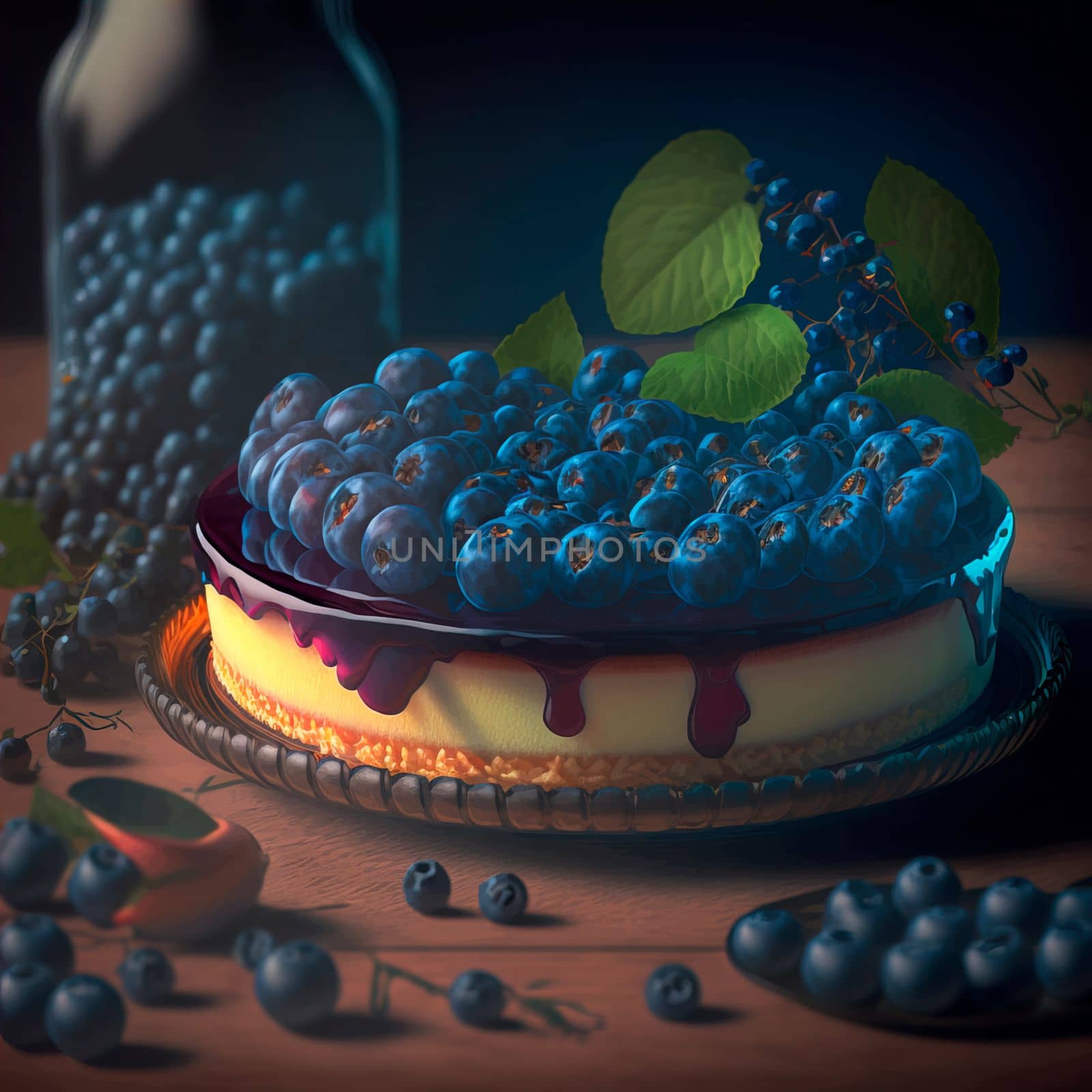 round blueberry vegan cheesecake with berries. download image