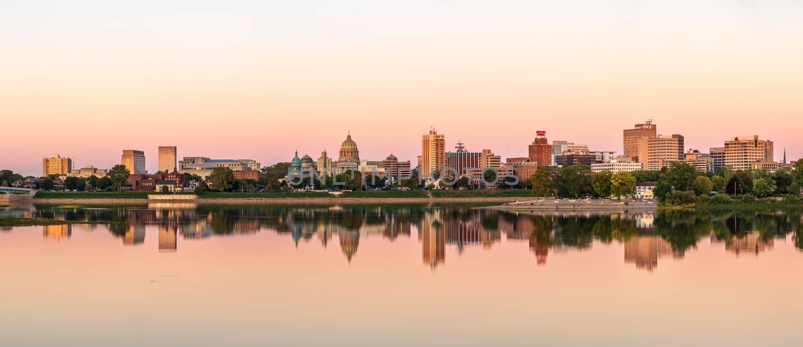 Sunset illuminates the city skyline of Harrisburg in Pennsylvania by steheap