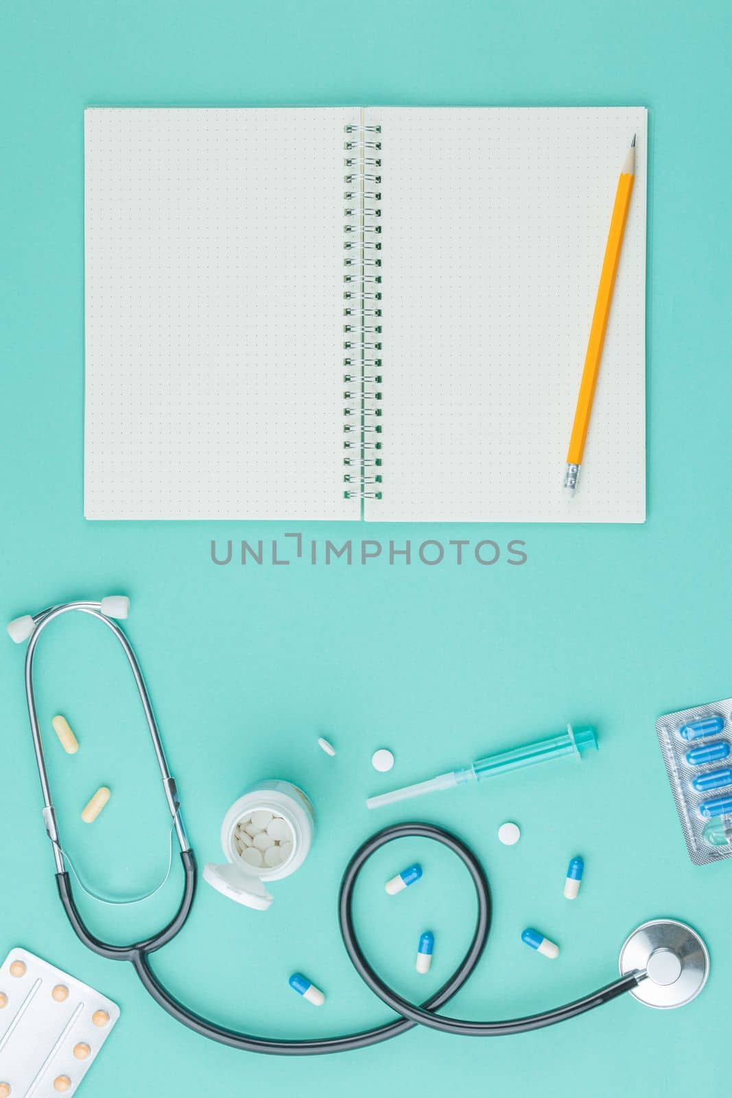 Medical supplies and medicines on the table. by alexxndr