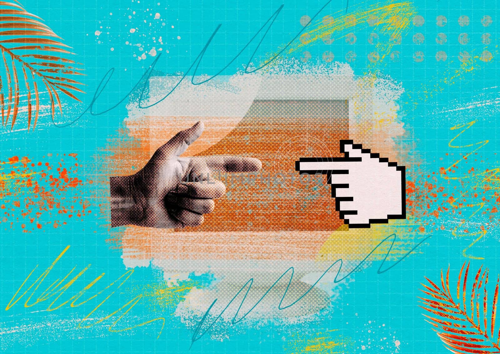 Creative human hand collage and pixel finger pointer by sergii_gnatiuk