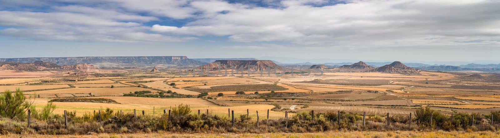 Panoramic view of Bardenas Reales in Navarra, Spain.