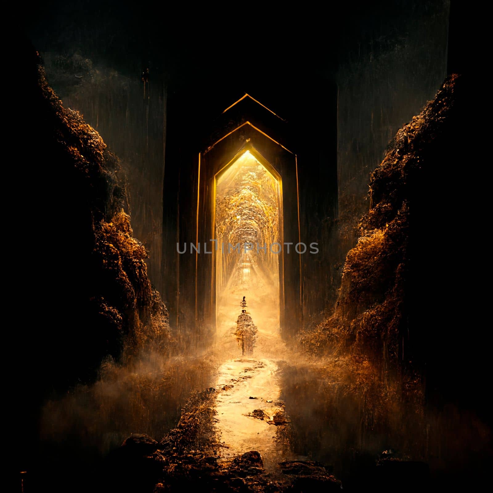 portal to another world, golden glow. High quality illustration