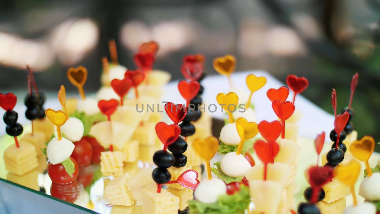 wedding, festive reception, canapes on a buffet of snacks. High quality photo