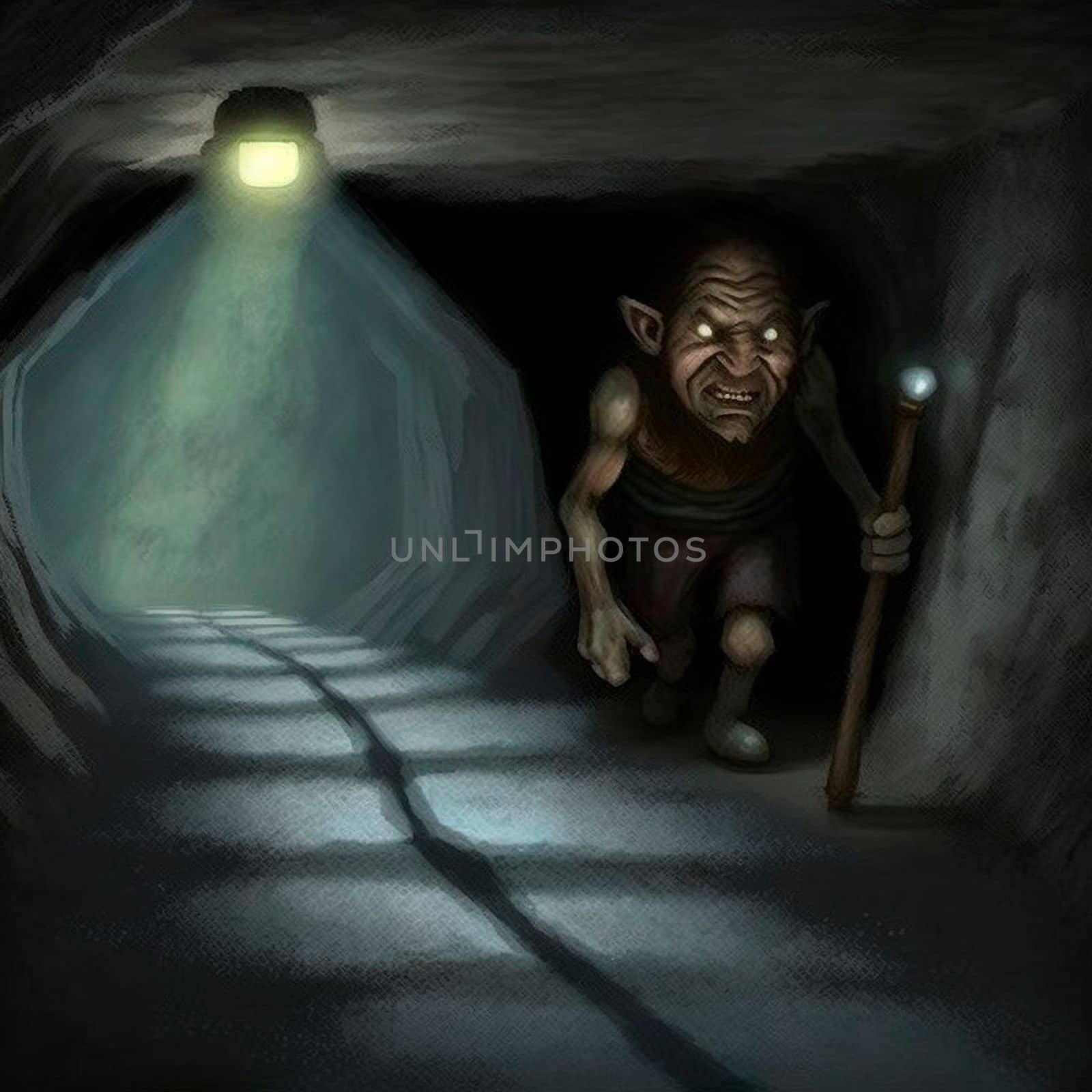 Illustration of a troll in a dungeon by NeuroSky