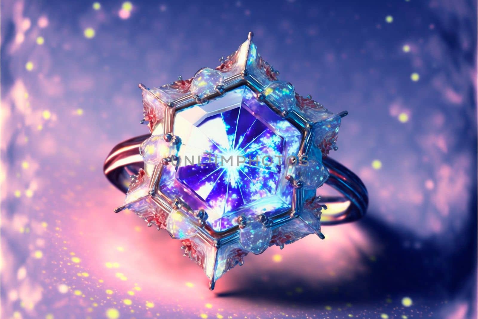 Beautiful ice ring with a crystal inside. High quality illustration
