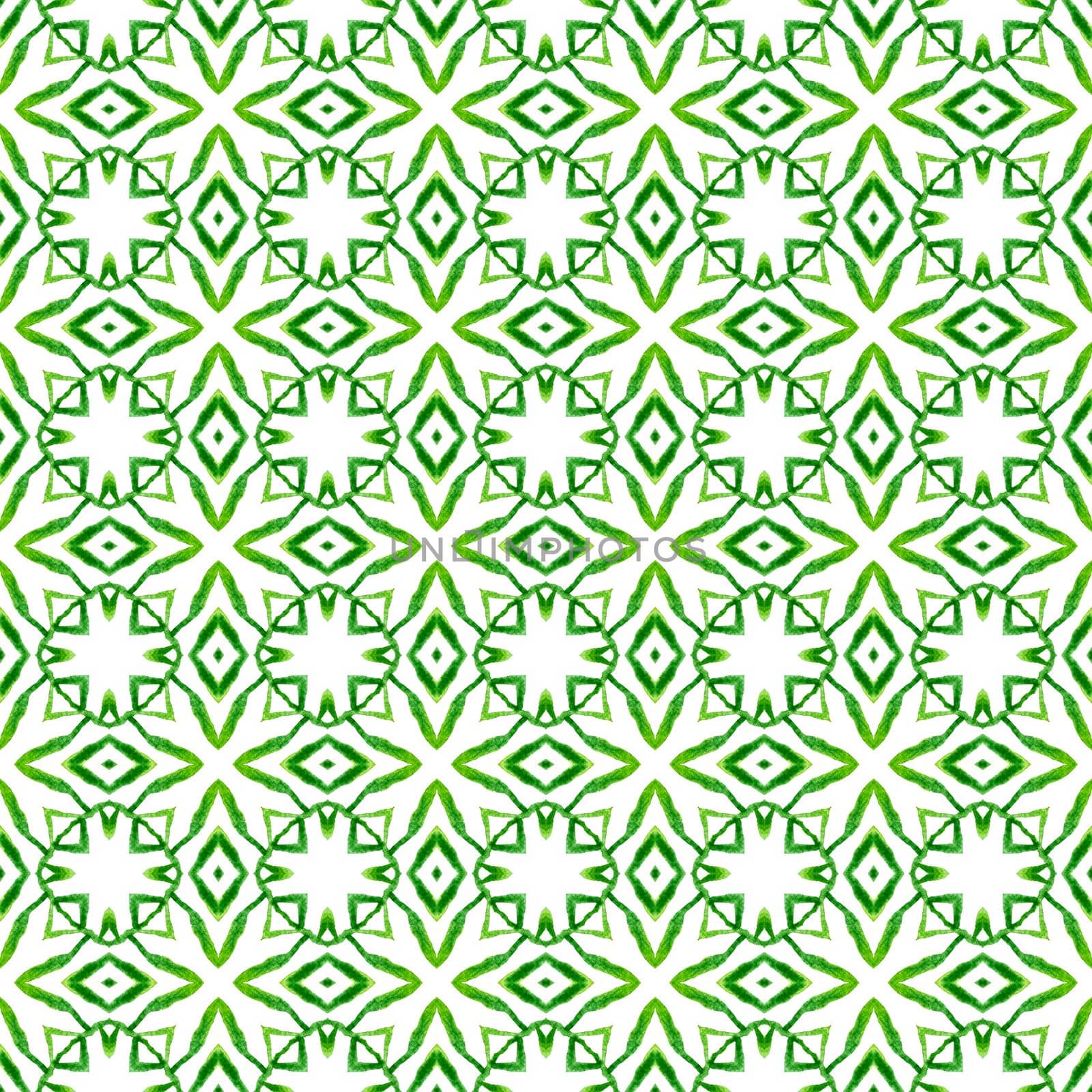Chevron watercolor pattern. Green emotional boho chic summer design. Textile ready extraordinary print, swimwear fabric, wallpaper, wrapping. Green geometric chevron watercolor border.