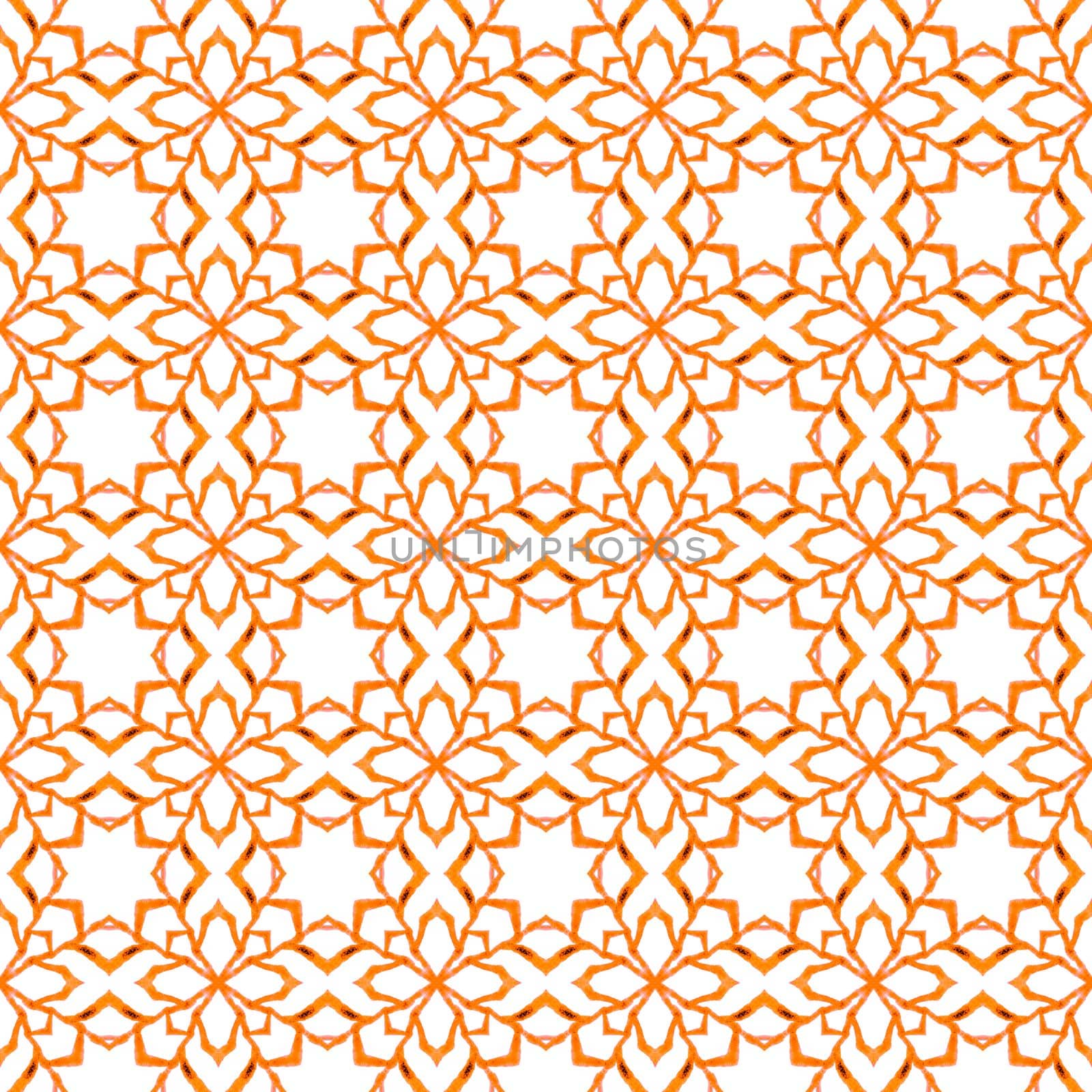 Textile ready classy print, swimwear fabric, wallpaper, wrapping. Orange terrific boho chic summer design. Organic tile. Trendy organic green border.