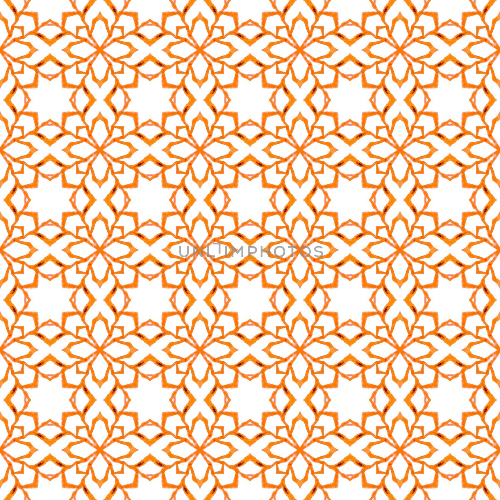 Textile ready classy print, swimwear fabric, wallpaper, wrapping. Orange terrific boho chic summer design. Organic tile. Trendy organic green border.