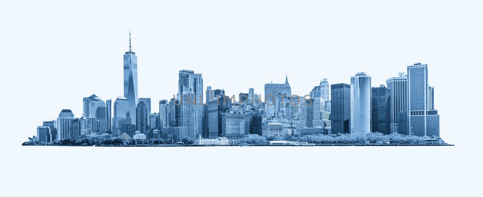 Skyline panorama of downtown Financial District and the Lower Manhattan, New York City, USA