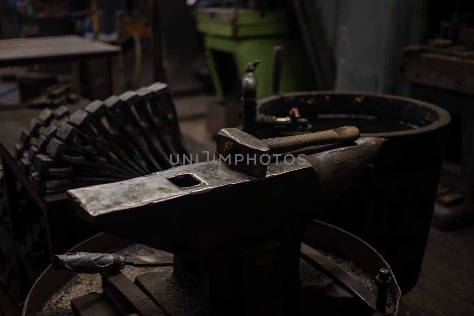 blacksmith tools and metal blanks in privet forge. High quality photo