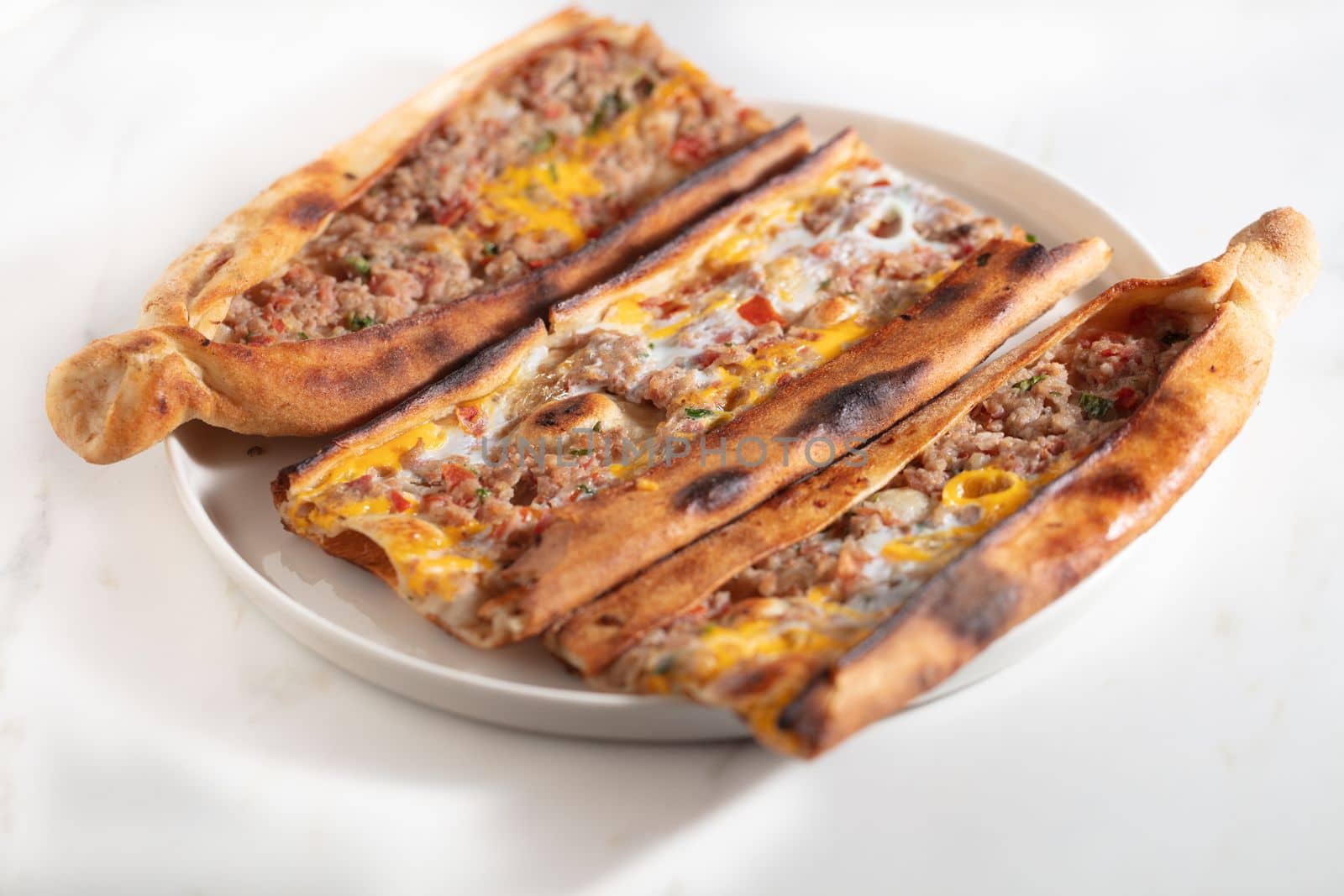 Traditional Turkish pide with meat and egg by senkaya