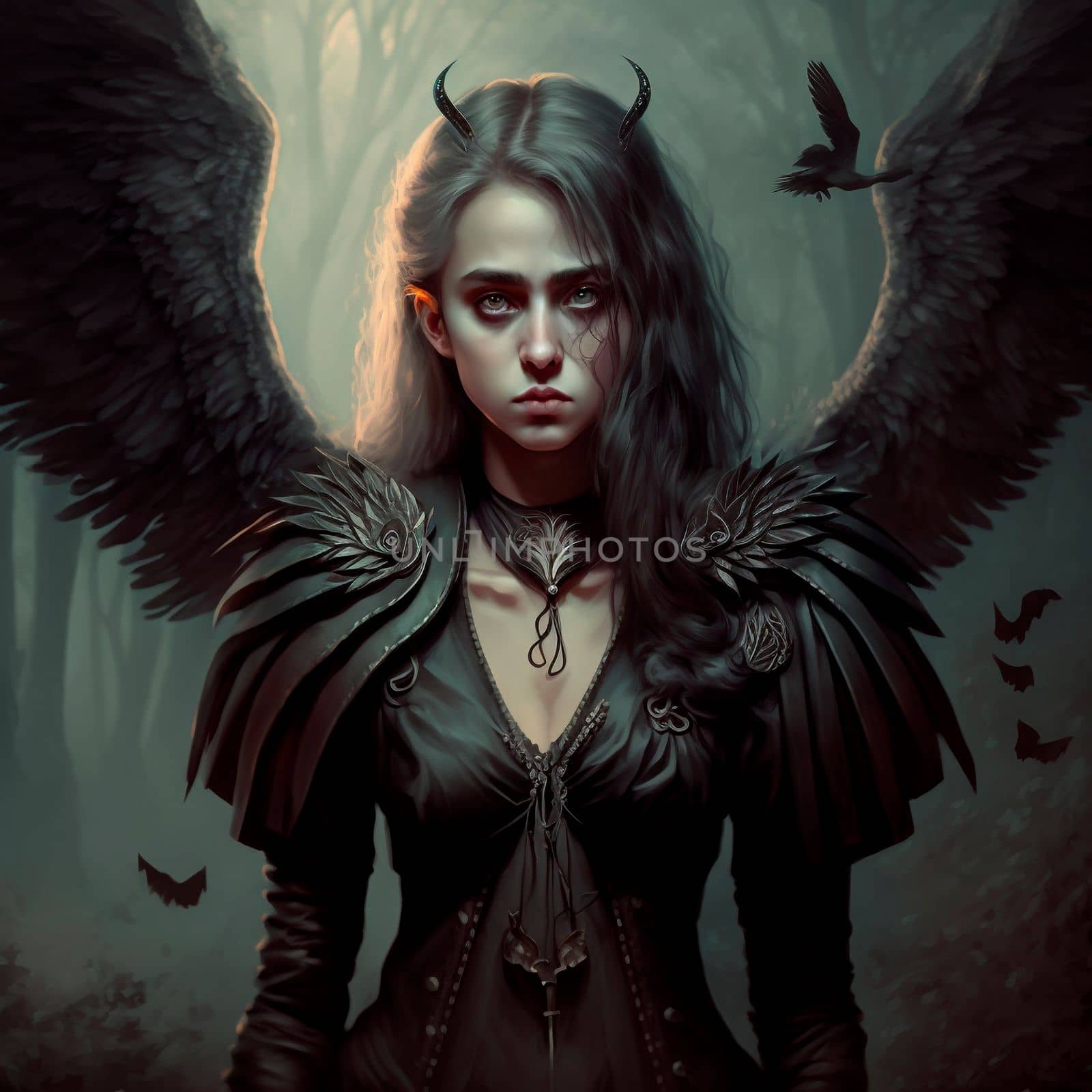 A dark and mysterious girl with red eyes in Gothic and fantasy styles. High quality illustration