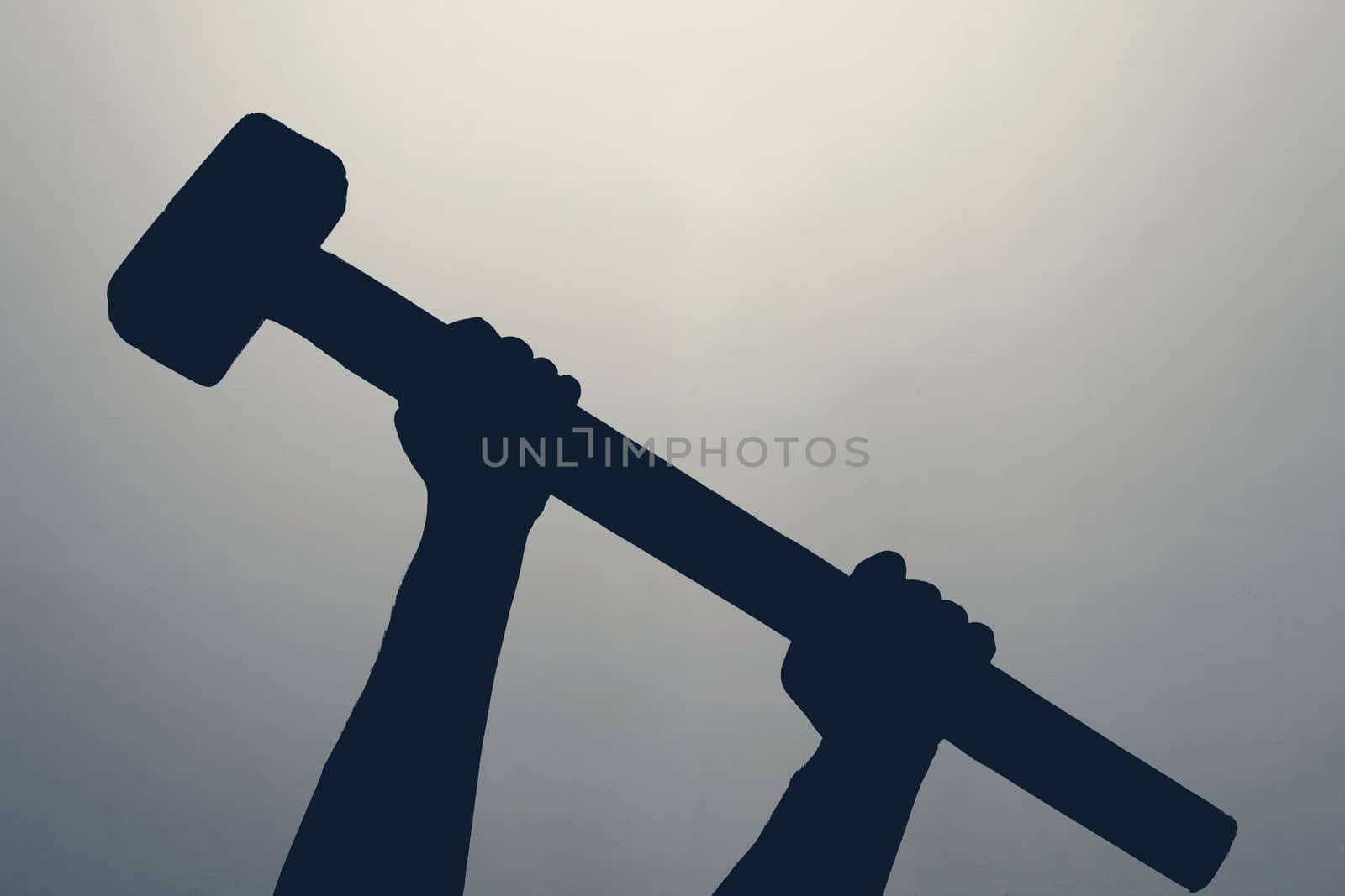 Unknown male person holding a hammer in hands. by koldunov