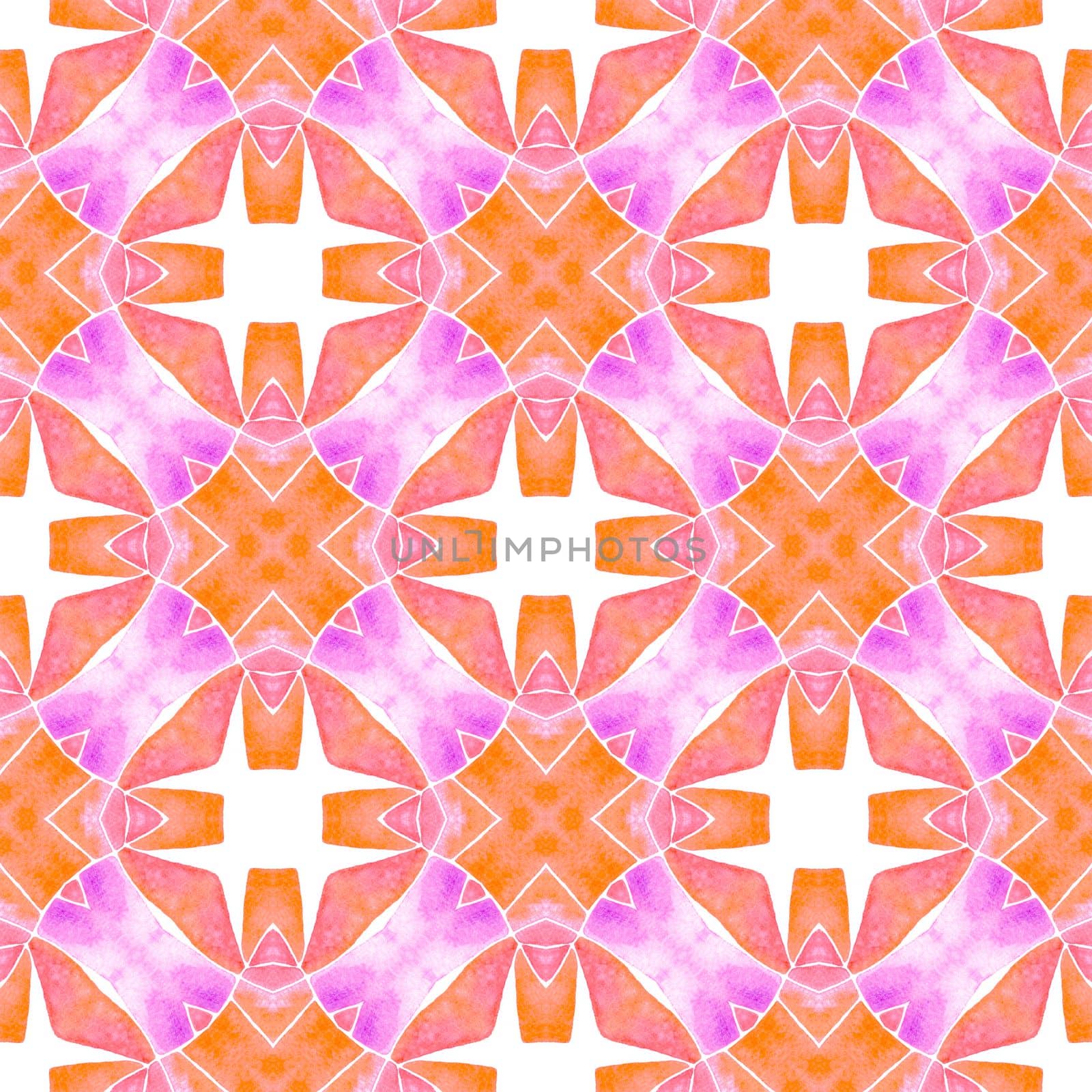 Ethnic hand painted pattern. Orange ideal boho chic summer design. Textile ready radiant print, swimwear fabric, wallpaper, wrapping. Watercolor summer ethnic border pattern.