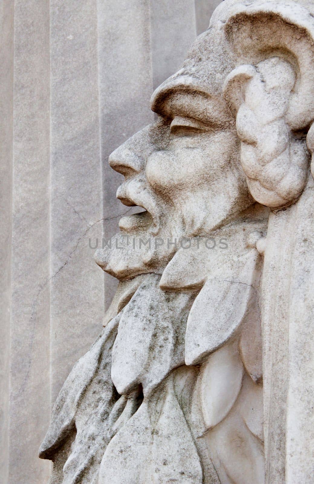 Portrait profile of an Old Man stone statue. High quality photo