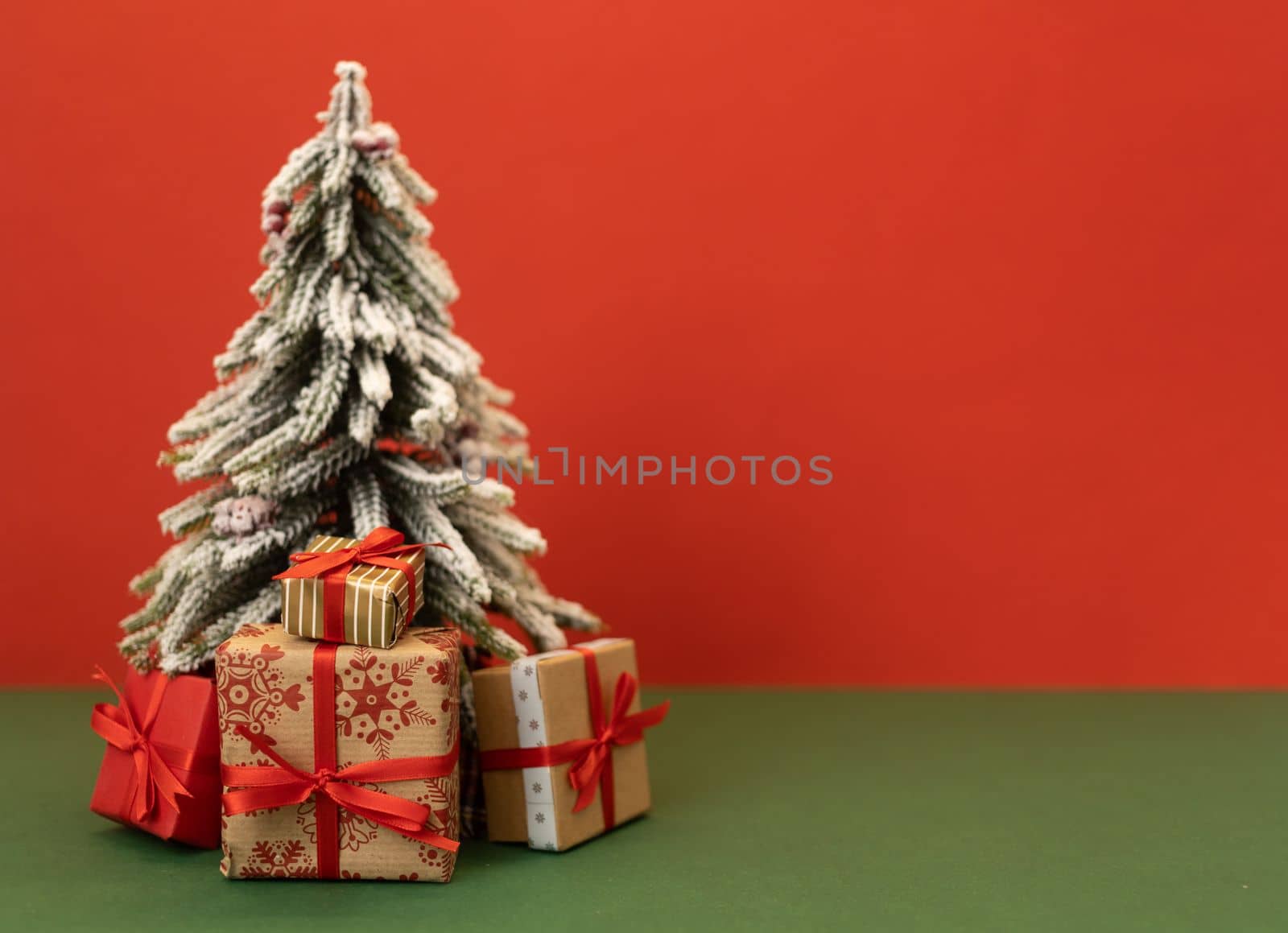 christmas tree and craft gifts with copy space. High quality photo