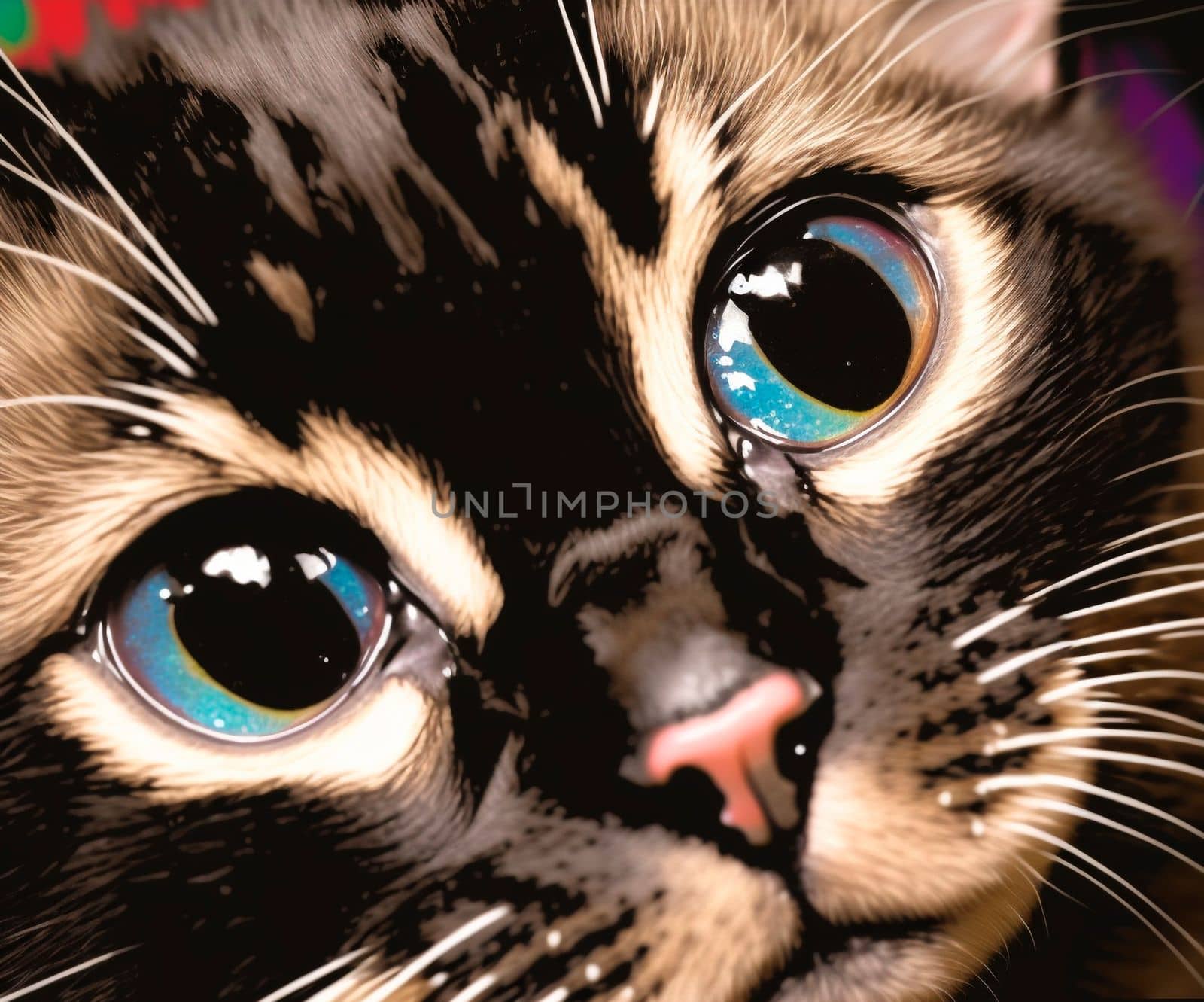 Colorful illustration of a cat's face. High quality illustration