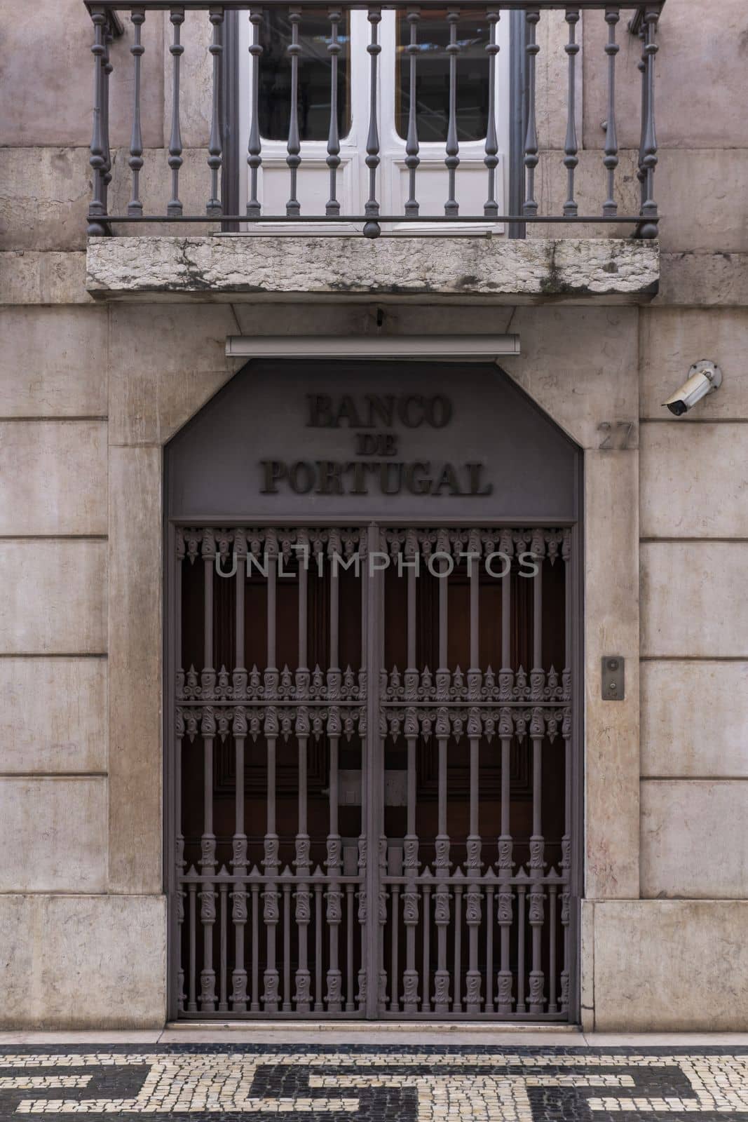 Closed metal entrance to the ancient Portuguese bank
