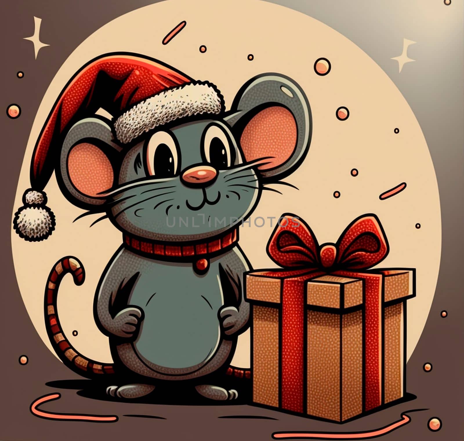 Illustration of a mouse that received its Christmas gift. High quality illustration