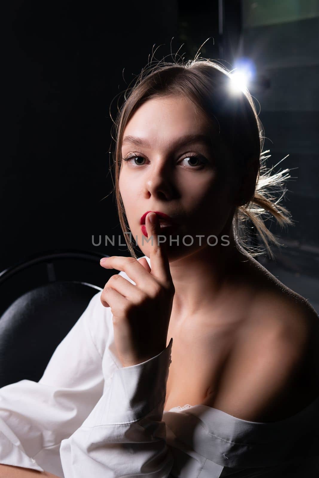 female model portrait quietly elegance beauty sign attractive posing studio makeup hairstyle by 89167702191